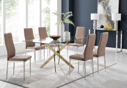 Furniturebox Uk Leonardo 6 Gold Dining Table And 6 Cappuccino Milan Chairs