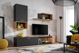 "Arte Maze Ii Tv Entertainment Unit 200Cm In Black & Oak Wotan - Modern Wall System For Tvs Up To 65"""