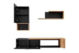 "Arte Maze Ii Tv Entertainment Unit 200Cm In Black & Oak Wotan - Modern Wall System For Tvs Up To 65""" - thumbnail 2