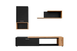 "Arte Maze Ii Tv Entertainment Unit 200Cm In Black & Oak Wotan - Modern Wall System For Tvs Up To 65""" - thumbnail 3