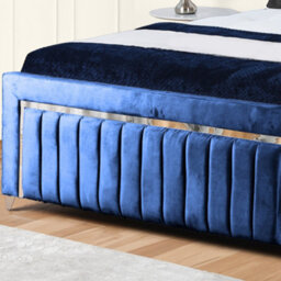 UKBEDFURNITURE Chrome Edge Blue Plush Valvet Upholstered Bed Frame - Slatted Base With 10 Inch Orthopedic Mattress - 48 Inch Headboard - thumbnail 3