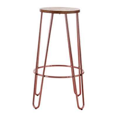 Orsina Rose Gold Metal And Elm Wood Round Bar Stool, Hairpin Stool, Sturdy Stool For Bar, Kitchen Counter - image 1