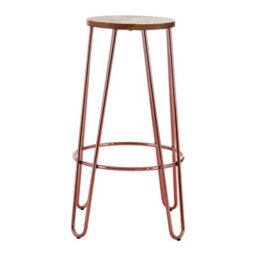 Orsina Rose Gold Metal And Elm Wood Round Bar Stool, Hairpin Stool, Sturdy Stool For Bar, Kitchen Counter - thumbnail 1