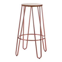Orsina Rose Gold Metal And Elm Wood Round Bar Stool, Hairpin Stool, Sturdy Stool For Bar, Kitchen Counter - thumbnail 2