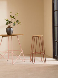 Orsina Rose Gold Metal And Elm Wood Round Bar Stool, Hairpin Stool, Sturdy Stool For Bar, Kitchen Counter - thumbnail 6