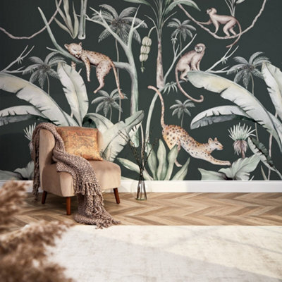 I Love Wallpaper Sleepy Leopards Mural In Bottle Green (350Cm X 240Cm) - image 1
