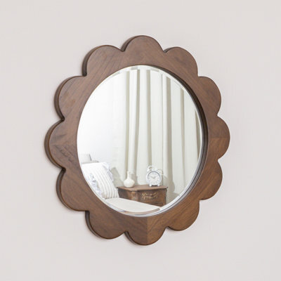 Melody Maison Dark Wood Scalloped Edge Bevelled Wall Mirror - 70Cm - image 1