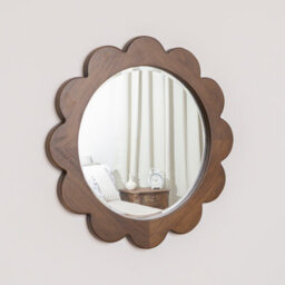 Melody Maison Dark Wood Scalloped Edge Bevelled Wall Mirror - 70Cm - thumbnail 1