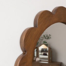 Melody Maison Dark Wood Scalloped Edge Bevelled Wall Mirror - 70Cm - thumbnail 3