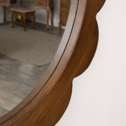 Melody Maison Dark Wood Scalloped Edge Bevelled Wall Mirror - 70Cm - thumbnail 4