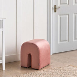 Beliani Pink Velvet U-Shaped Pouffe Ottoman - Compact Modern Living Room Seat And Footstool - thumbnail 2