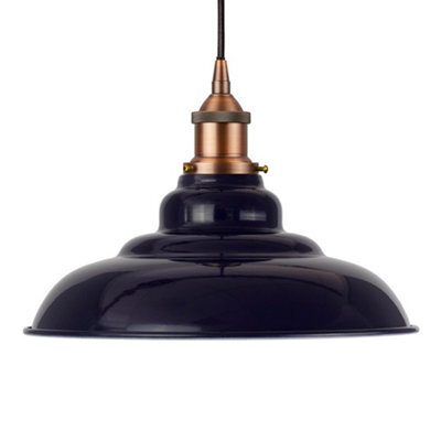 Navy Blue St Edmund's Painted Dome Pendant Light With Matt Antique Copper Lamp Holder And Black Round Cable - Se Home - image 1