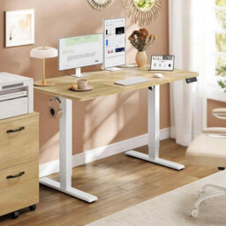 Electric Adjustable Office Desk With Memory Presets, Sit Stand Design And Sedentary Reminder, Golden Oak