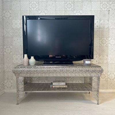 Downton Interiors Silver Embossed Metal Coffee Table / Tv Stand - Agadir Range - image 1