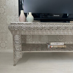 Downton Interiors Silver Embossed Metal Coffee Table / Tv Stand - Agadir Range - thumbnail 2