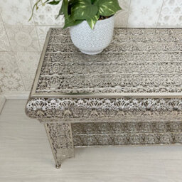Downton Interiors Silver Embossed Metal Coffee Table / Tv Stand - Agadir Range - thumbnail 5