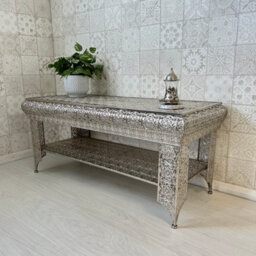 Downton Interiors Silver Embossed Metal Coffee Table / Tv Stand - Agadir Range - thumbnail 3