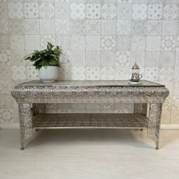 Downton Interiors Silver Embossed Metal Coffee Table / Tv Stand - Agadir Range - thumbnail 4
