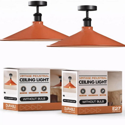 2 Pack Vintage Semi Flush Ceiling Lights Metal 40Cm Orange Lamp Shade E27 Base For Bedroom Dining Room Kitchen  Without Bulb - image 1
