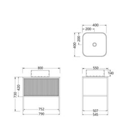 Homestylestore Black And Light Oak 800mm Bathroom Fluted Vanity Unit And 400mm Square Countertop Basin - thumbnail 5