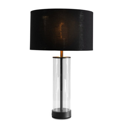 Lighting Supermarket Arezo Black Glass Cylinder Table Lamp Cw Gold Lined Black Shade - image 1