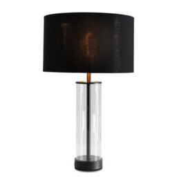 Lighting Supermarket Arezo Black Glass Cylinder Table Lamp Cw Gold Lined Black Shade - thumbnail 1
