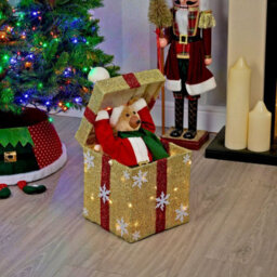 Urbn-Living Urbnliving 31Cm Height Christmas Santa Teddy Pop Up Musical Tunes Novelty Fun Toy Gift Decoration Gold Box & Red Bow - Bear Santa