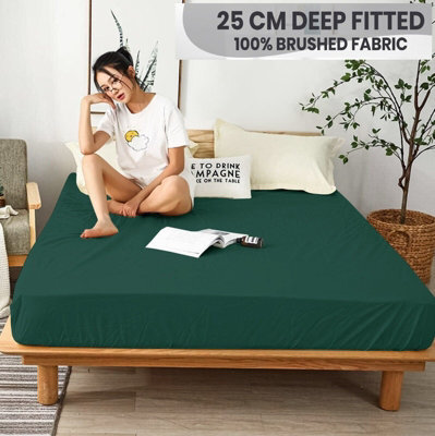 Ameha Fitted Sheet 25 Cm Extra Deep Hotel Quality Bedroom Anti Allergic Single, 91X190Cm Emerald Green Fitted Bed Sheets - image 1