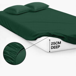 Ameha Fitted Sheet 25 Cm Extra Deep Hotel Quality Bedroom Anti Allergic Single, 91X190Cm Emerald Green Fitted Bed Sheets - thumbnail 3