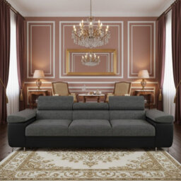 Torezio Three Seater Sofa With Adjustable Headrests For Living Room Chipboard Frame Metal Legs 263X102X70-90Cm Black And Dark Grey - thumbnail 2