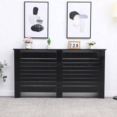 Furniturehmd Modern Radiator Cover High Gloss Black Decorative Cabinet For Living Room, Bedroom,horizontal Slats,large - image 1