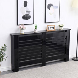 Furniturehmd Modern Radiator Cover High Gloss Black Decorative Cabinet For Living Room, Bedroom,horizontal Slats,large - thumbnail 3