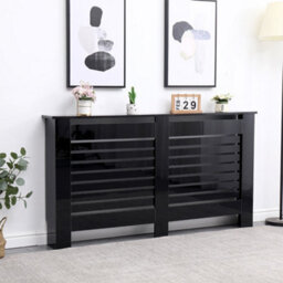 Furniturehmd Modern Radiator Cover High Gloss Black Decorative Cabinet For Living Room, Bedroom,horizontal Slats,large - thumbnail 2
