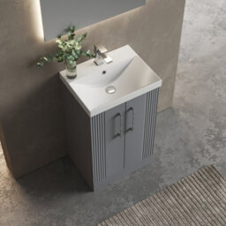 Balterley Belvide Partial Fluted 2 Door Floor Standing Vanity Unit With 1 Tap Hole Thin-Edge Basin- 500mm - Satin Grey - thumbnail 5