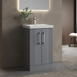 Balterley Belvide Partial Fluted 2 Door Floor Standing Vanity Unit With 1 Tap Hole Thin-Edge Basin- 500mm - Satin Grey - thumbnail 6