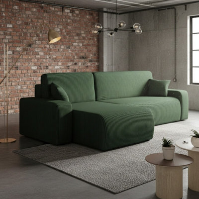 Piano L Modern Corduroy Corner Sofa Poso Soft Large Sofa Bed 130200 Dl Assist Living Room Furniture Green - image 1