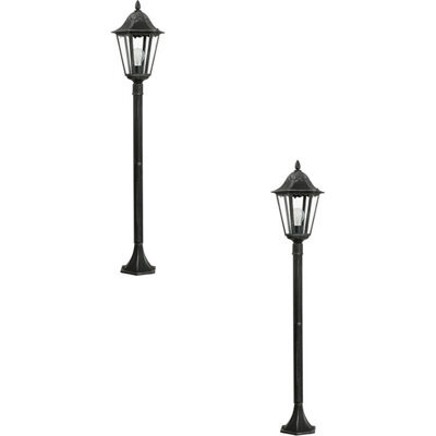 2 Pack Modern Ip44 Outdoor Bollard Lights In Black And Silver - 1200mm 60W E27 Post Lanterns - image 1