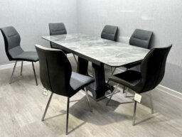 Stratus Interiors Zermatt Extendable Dining Table Grey Ceramic 160 - 200 Cm With 6 Zermatt Chairs