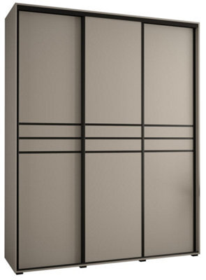 Arte Dakota X Sliding Door Wardrobe In Cashmere & Black - Premium Laminated Board - Pvc-Finished Edges - W190Cm X H235Cm X D60Cm - image 1