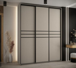 Arte Dakota X Sliding Door Wardrobe In Cashmere & Black - Premium Laminated Board - Pvc-Finished Edges - W190Cm X H235Cm X D60Cm - thumbnail 2
