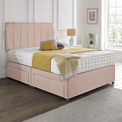 Dining Tables Oslo Matching Headboard Divan Set, 2 Drawer On Same Side With Sprung 1500 Comfort Mattress- Plush Pink Pale - King - image 1