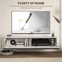 Wall Mounted Tv Stand Unit With Storage And High Gloss Effect, White - thumbnail 5
