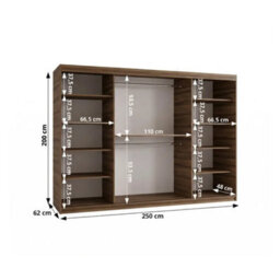 Arten Orlando Oak Walnut 250Cm Mirrored Triple Sliding Wardrobe For Rich Bedroom Storage - thumbnail 2