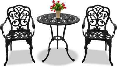 Centurion Supports Bangui Black Garden And Patio Table And 2 Chairs Cast Aluminium Bistro Set - image 1
