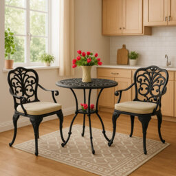 Centurion Supports Bangui Black Garden And Patio Table And 2 Chairs Cast Aluminium Bistro Set - thumbnail 4