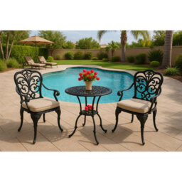 Centurion Supports Bangui Black Garden And Patio Table And 2 Chairs Cast Aluminium Bistro Set - thumbnail 2
