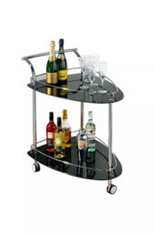 Orsina Tempered Glass Black Serving Trolley, 2-Tier Kitchen Storage Trolley, Modern Kitchen Trolley On Wheels