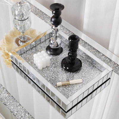 Fativo L37.5 X W27.5 X H5Cm Crushed Diamond Mirrored Jewellery & Perfume Organiser Tray - For Bathroom & Bedroom - image 1