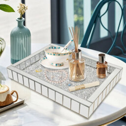 Fativo L37.5 X W27.5 X H5Cm Crushed Diamond Mirrored Jewellery & Perfume Organiser Tray - For Bathroom & Bedroom - thumbnail 8
