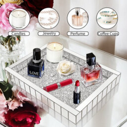 Fativo L37.5 X W27.5 X H5Cm Crushed Diamond Mirrored Jewellery & Perfume Organiser Tray - For Bathroom & Bedroom - thumbnail 7